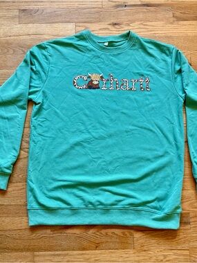 Carhartt Men's Teal Green Crewneck Sweatshirt with Logo